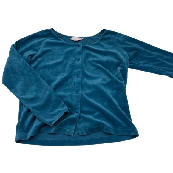 Victorias Secret Teal Velour Button-Up Cardigan Sweater Medium vintage - Picture 1 of 5